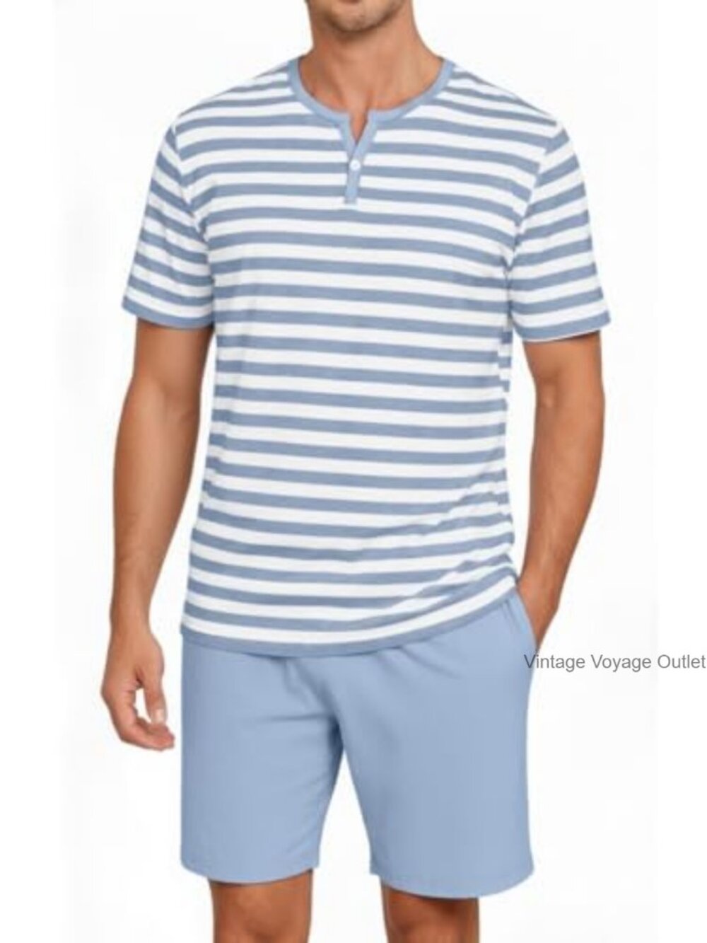 Men's Pajama Set Short Sleeve Henley 2-Piece Soft Rayon Blend Loungewear